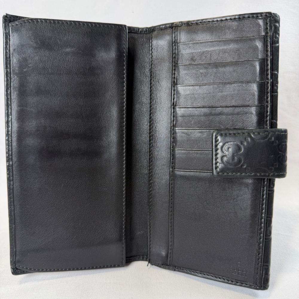 Gucci Guccissima Continental Wallet Womens OS Black Leather Bifold Gold Plate - Picture 5 of 11